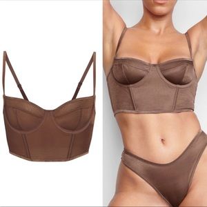 NWT SKIMS Glissenette Cropped Metallic Corset Top in Jasper